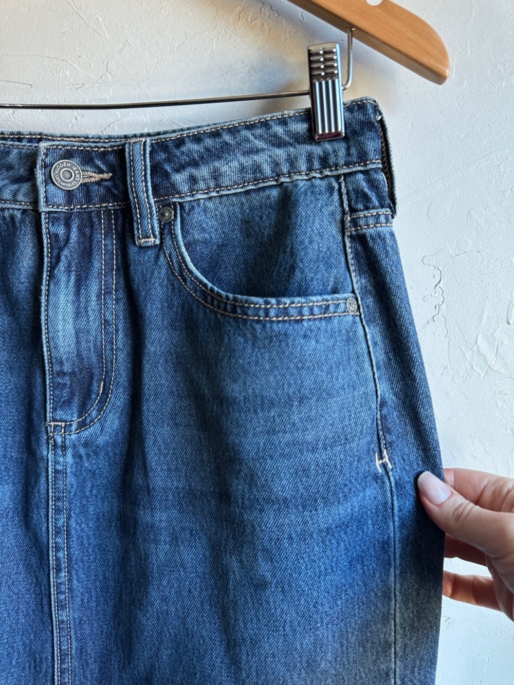Hidden Los Angeles Denim Midi Skirt High Rise Front Slit Minimalist Y2K 90s Sz S - Picture 4 of 12